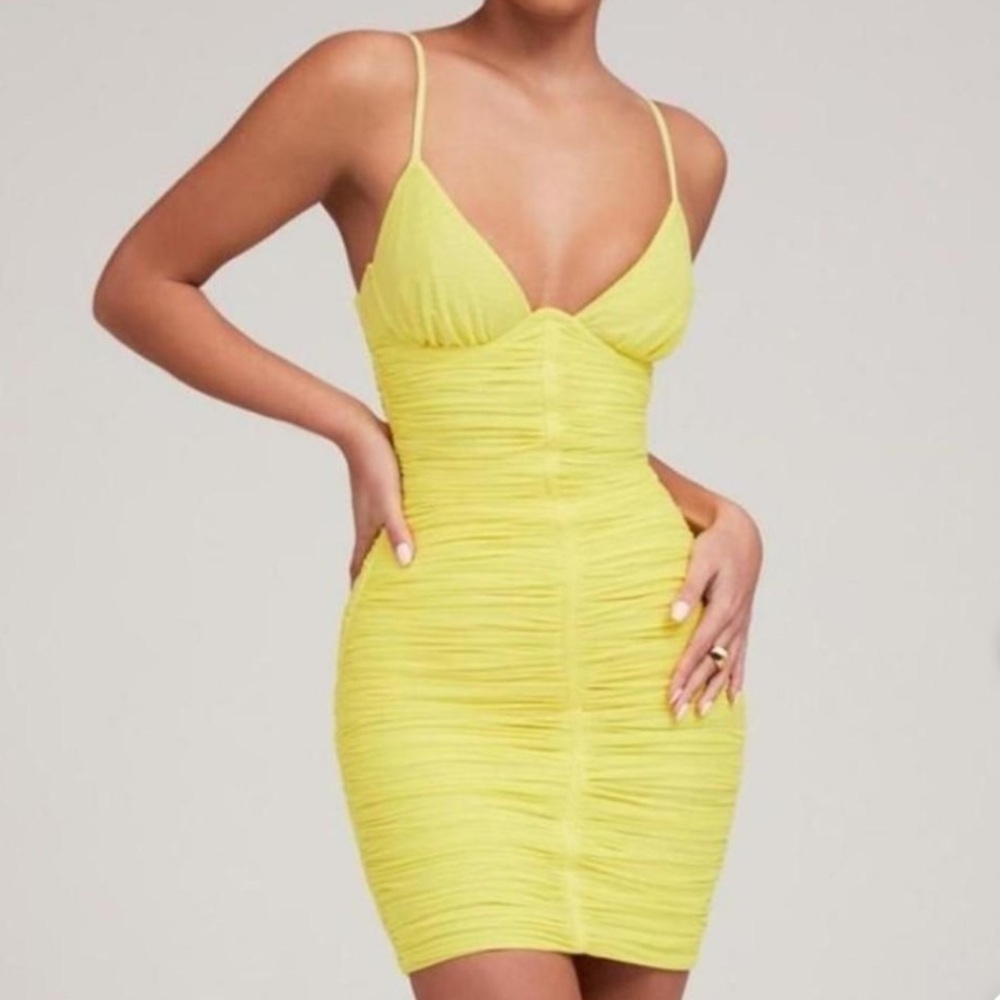 Elegant Yellow Ruched Mini Dress